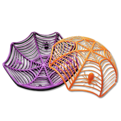 Halloween Candy Basket: Black Orange Spider Web Design for Trick or Treat Decoration